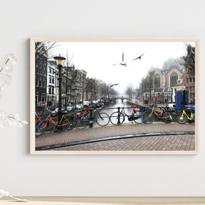 DIGITAL DOWNLOAD Canals of Amsterdam, Water Color, Black & White,  Netherlands Canals, Amsterdam wall art, Amsterdam Architecture, Wall art