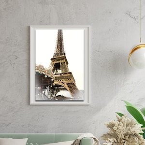 DIGITAL DOWNLOAD Eiffel Tower, Eiffel Tower Carousel, Famous Carousel, Carousel in Paris,Gold Sparkle Lights, Paris France Photography Print