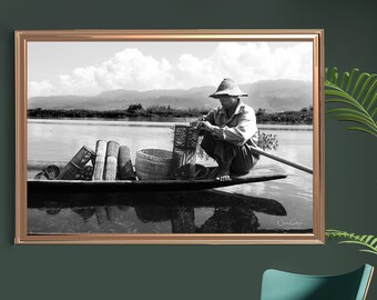 DIGITAL DOWNLOAD Inle Lake, Myanmar Wall Art, Myanmar Photo, Myanmar Decor, Yangon, Myanmar Print,Southeast Asia, Buddhist Gift, Black&White