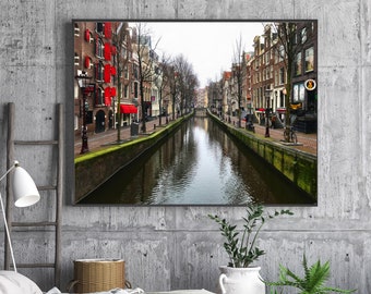 DIGITAL DOWNLOAD Amsterdam Print, Netherlands Europe, Canal Houses, Bridge, Travel Photography, Amsterdam Art, Neutral Wall Decor, Wall Art