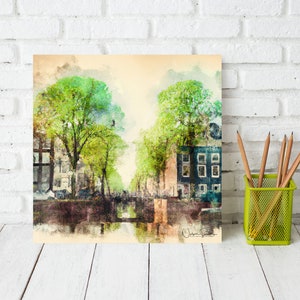 DIGITAL DOWNLOAD Canals of Amsterdam in Water Color, Amsterdam Canals Print, Amsterdam Print, Amsterdam Fine Art, Netherlands Canals