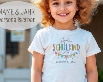 Einschulung T-Shirt Personalisiert mit Namen | Schulkind 1. Klasse Shirt für Jungen & Mädchen | Geschenk zum Schulanfang