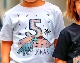 Personalisiertes Geburtstagsshirt für Jungen – T-Shirt mit Namen & Alter | Dino Design | Geschenk für 3-6 Jahre