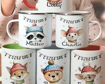 Enamel cup personalized - children's cup deer, dinosaur, unicorn etc. birthday gift, children's cup daycare, Christmas gift, children's gift