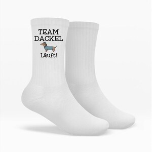 Dachshund Socks "Team Dachshund Runs" | Funny socks as a gift for dachshund owners, dachshund moms & dads | Humorous tennis socks with a design image 6