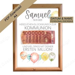 Communion gift first communion personalized, make a money gift & give money, communion gift as PDF download, first million