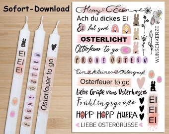 Download Ostern pdf A4 Vorlage für Kerzentattoo Sticker Aufkleber Wasserschiebefolie DIY Kerzen mit Spruch Kerzenfolie Ostermotive rosa