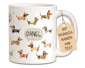 Dackel Tasse Retro Style | Personalisierter Becher mit Namen | Lustige Dachshund Fashion Week | Geschenk Dackel Mama | Vintage Teetasse