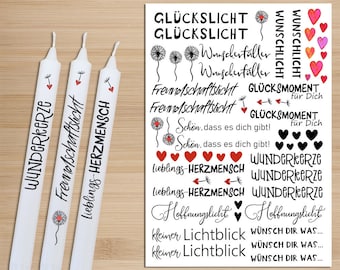 Vela A4 con tatuaje de amistad, vela con frase, lámina para tatuaje de velas, calcomanía de agua de agradecimiento, tatuaje de velas cónicas, pegatinas para velas