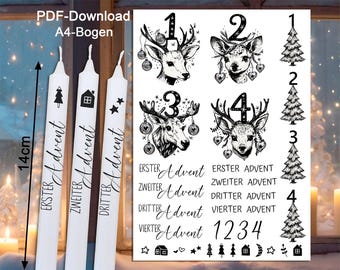 PDF Candle Decal Waterslide Decal Advent for Download, Numbers, Vintage, for Christmas, Sayings to Print out, suitable for pillar candles