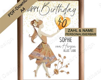 DIY money gift crafting, personalized money wrapping, birthday gifts for women, birthday gift idea, PDF download woman & skirt
