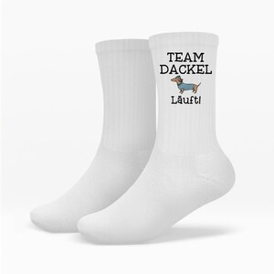 Dachshund Socks "Team Dachshund Runs" | Funny socks as a gift for dachshund owners, dachshund moms & dads | Humorous tennis socks with a design image 5