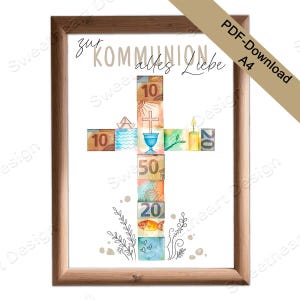 Communion gift first communion, make a money gift & give money, communion gift as PDF download, godparent gift money gift idea