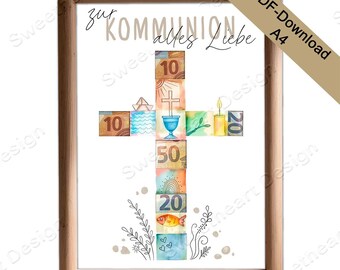 Kommunion Geschenk Erstkommunion, Geldgeschenk basteln & Geld schenken, Kommunionsgeschenk als PDF Download, Patengeschenk Geldgeschenkidee