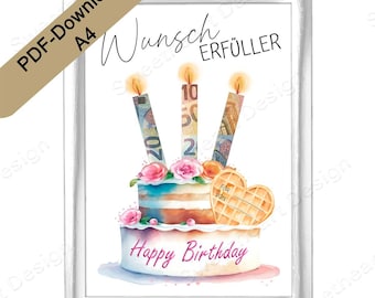 Money gift ideas, birthday gifts for men & women, DIY money gift crafts, ideas for packaging money, PDF download, wish fulfiller
