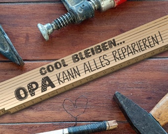 Grandpa's folding ruler gift with saying, printed on both sides, birthday present, Christmas present, 2-meter measuring stick with protractor, natural finish