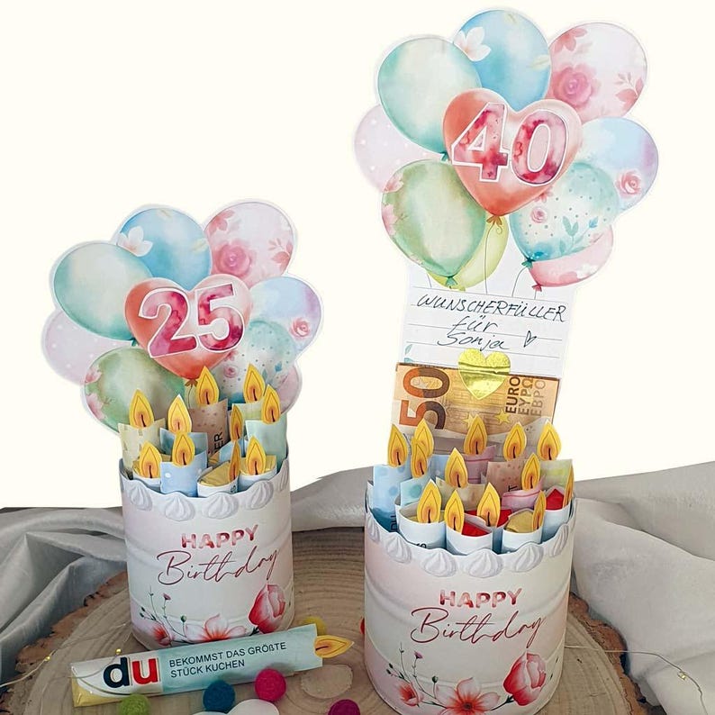 Rückwand einer Duplo Packung mit Luftballons und einem versteckten Geldschein als Geschenkidee.