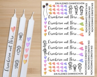 Candle foil farewell gift educator with heart A4 professional quality candle tattoo farewell thank you DIY candles with saying decoration stick candles