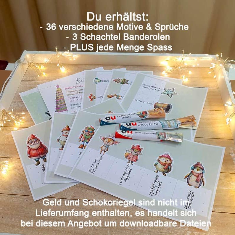 Nahaufnahme einer PDF-Druckvorlage zur Verpackung von Geld oder Gutscheinen zu Weihnachten.