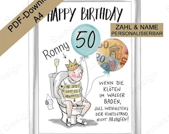 Fun money gift craft & money packaging ideas - DIY birthday gifts for men as a PDF download, personalized for a man's milestone birthday