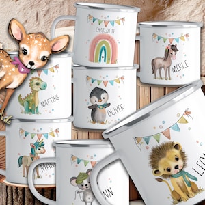 Tazza smaltata personalizzata - tazza per bambini cervo, dinosauro, unicorno - come regalo di compleanno, tazza di Natale, regalo per bambini dell'asilo nido e dell'asilo