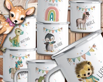 Enamel cup personalized - children's cup deer, dinosaur, unicorn etc. birthday gift, children's cup daycare, Christmas gift, children's gift