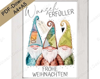 PDF download: Make money gifts for Christmas - Wish fulfiller & creative Christmas gifts, give money in a picture frame, gnome