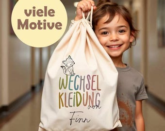 Personalisierter Turnbeutel für Kindergarten | Stoffbeutel mit Namen & Motiv | Tasche für Wechselkleidung | Geschenk zum Kita-Start