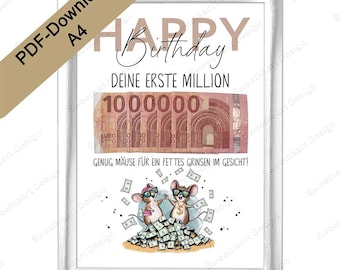 Birthday Gift Money Gift Million Crafts – Funny My First Million Last Minute Gift, Wish Fulfiller, PDF Download
