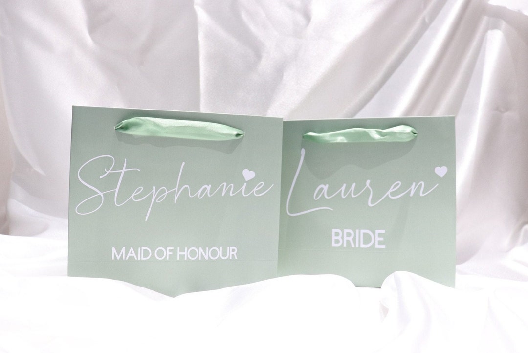 Personalised Wedding Gift Bag, Sage Gift Bag, Sage Bridesmaid Gift Bags