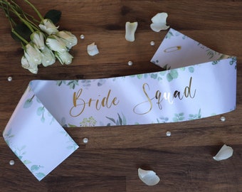 Sage bridesmaid sash, Green Hen Party Sash, Floral Bride sash, sage Team bride sash, Green hen night sash, Botanical sash, eucalyptus sash