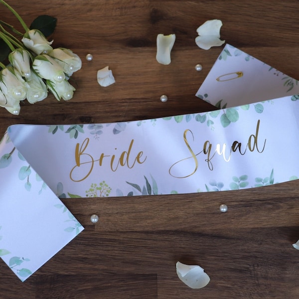 Sage bridesmaid sash, Green Hen Party Sash, Floral Bride sash, sage Team bride sash, Green hen night sash, Botanical sash, eucalyptus sash