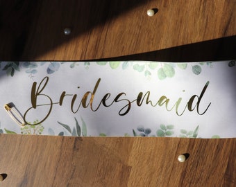 Bridesmaid sage sash, Green Hen Party Sash, Green Team bride, hen night sash, Botanical Hen do sash, Floral bridesmaid sash