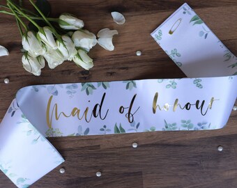 Maid of Honour sash, Hen Party Sash, Bachelorette Party Sash, Bride Squad Sash,  Maid of Honour satin sash, Hens Party sash, Sage green sash