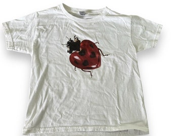 Lady Bug Handmade Screenprinted Women&#39;s Baby Tee
