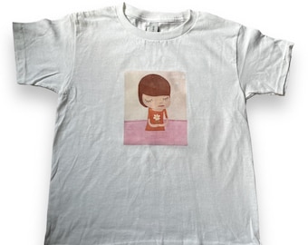 Yoshitomo Nara Flower Handmade Screenprinted Women's Baby Tee Shirt