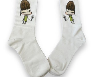 Yoshitomo Nara Flower Handprinted Ankle Socks