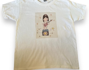 Yoshitomo Nara Guitar Girl Handmade Screenprinted Women's Baby Tee Shirt