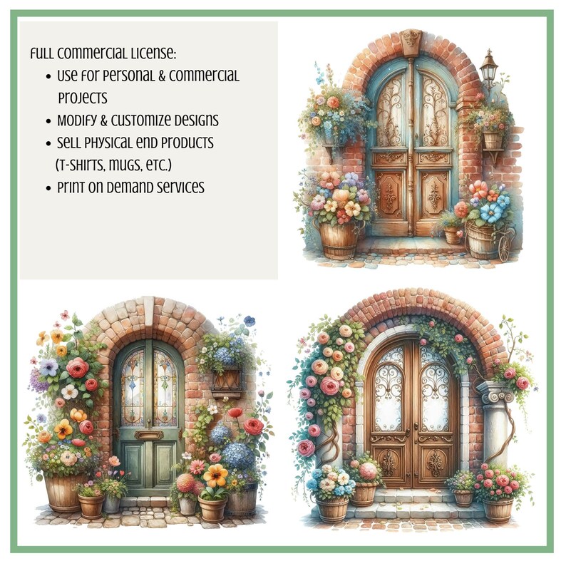 Digital Romantic Spring Cottagecore Doors Clipart, Cottage ...