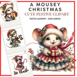 Clipart numérique hiver, Noël souris, illustrations pour scrapbooking, fabrication de cartes, journaux indésirables, JPEG, travaux manuels en papier à faire soi-même
