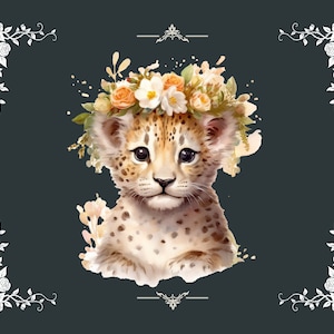 Digital Clipart Illustration Set, Cute Baby Safari Animals, PNG Printable Watercolor Clipart, Tropical Jungle Stickers,Scrapbook,Sublimation image 8