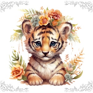 Digital Clipart Illustration Set, Cute Baby Safari Animals, PNG Printable Watercolor Clipart, Tropical Jungle Stickers,Scrapbook,Sublimation image 4