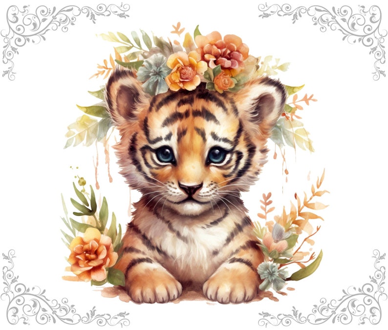 Digital Clipart Illustration Set, Cute Baby Safari Animals, PNG Printable Watercolor Clipart, Tropical Jungle Stickers,Scrapbook,Sublimation image 4