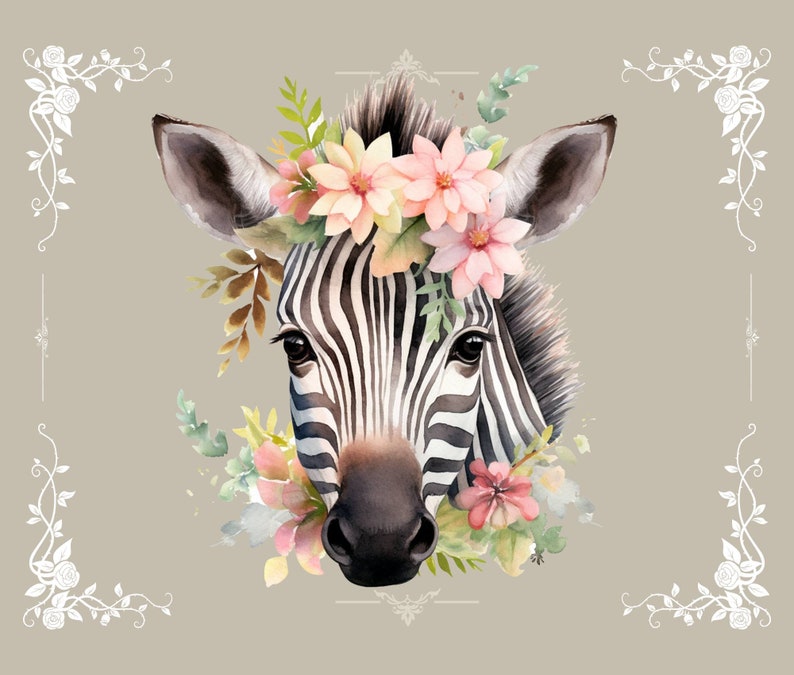 Digital Clipart Illustration Set, Cute Baby Safari Animals, PNG Printable Watercolor Clipart, Tropical Jungle Stickers,Scrapbook,Sublimation image 9