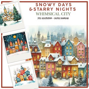 Noël numérique, fantaisiste, jours de neige, nuits étoilées, illustrations sur papier, scrapbooking, fabrication de cartes, carnets de voyage d'hiver, papier JPG à monter soi-même