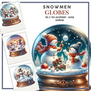 Clipart numérique hiver, boules de bonhommes de neige de Noël, illustrations pour scrapbooking, fabrication de cartes, journaux indésirables, PNG, JPEG, travaux manuels en papier bricolage