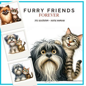 Digitale Illustrationen, pelzige Freunde, lustige Hunde, Tiere, digitale Illustrationen für Scrapbooking, Kartenherstellung, Junk Journals, Katzen, Papierhandwerk DIY