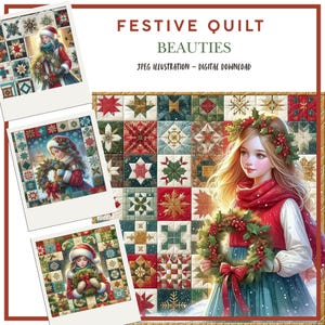 Clipart numérique hiver, illustrations de Noël pour filles courtepointe en papier, scrapbooking, fabrication de cartes, journaux indésirables, cartes de courtepointes, kit Digi