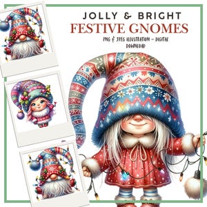 Clipart numérique hiver, Noël confortable festif gnomes, illustrations pour scrapbooking, fabrication de cartes, journaux indésirables, JPEG, PNG créations DIY