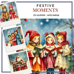 Digital Christmas Victorian Children Digital Paper Illustrations for Scrapbooking, Card Making, Winter Junk Journals, JPEG, Paper Crafts DIY